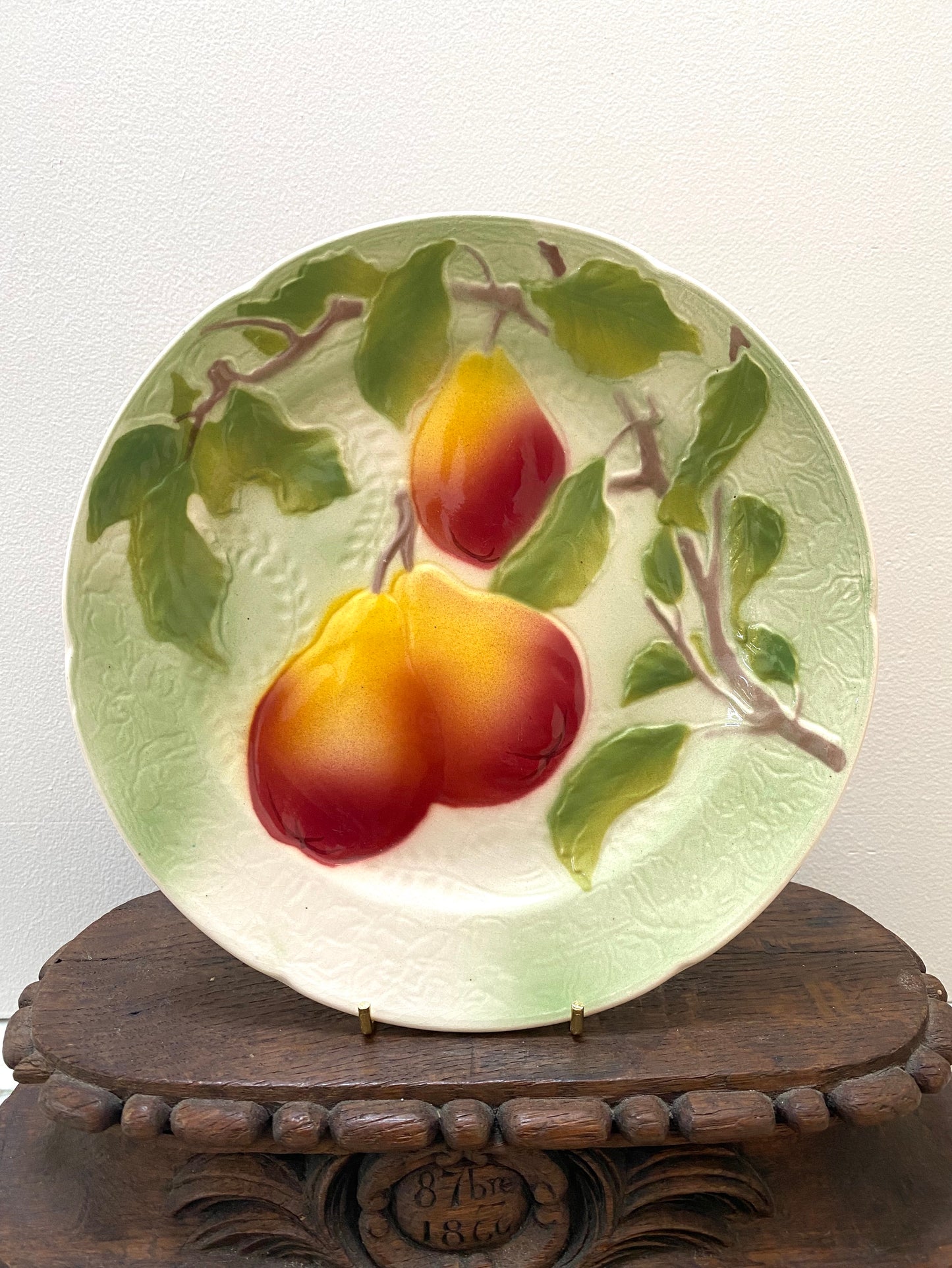 Antique French 'St Clement' Majolica Round Pear Plate