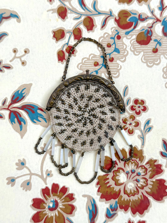 Antique French Tiny Round Beaded Bag