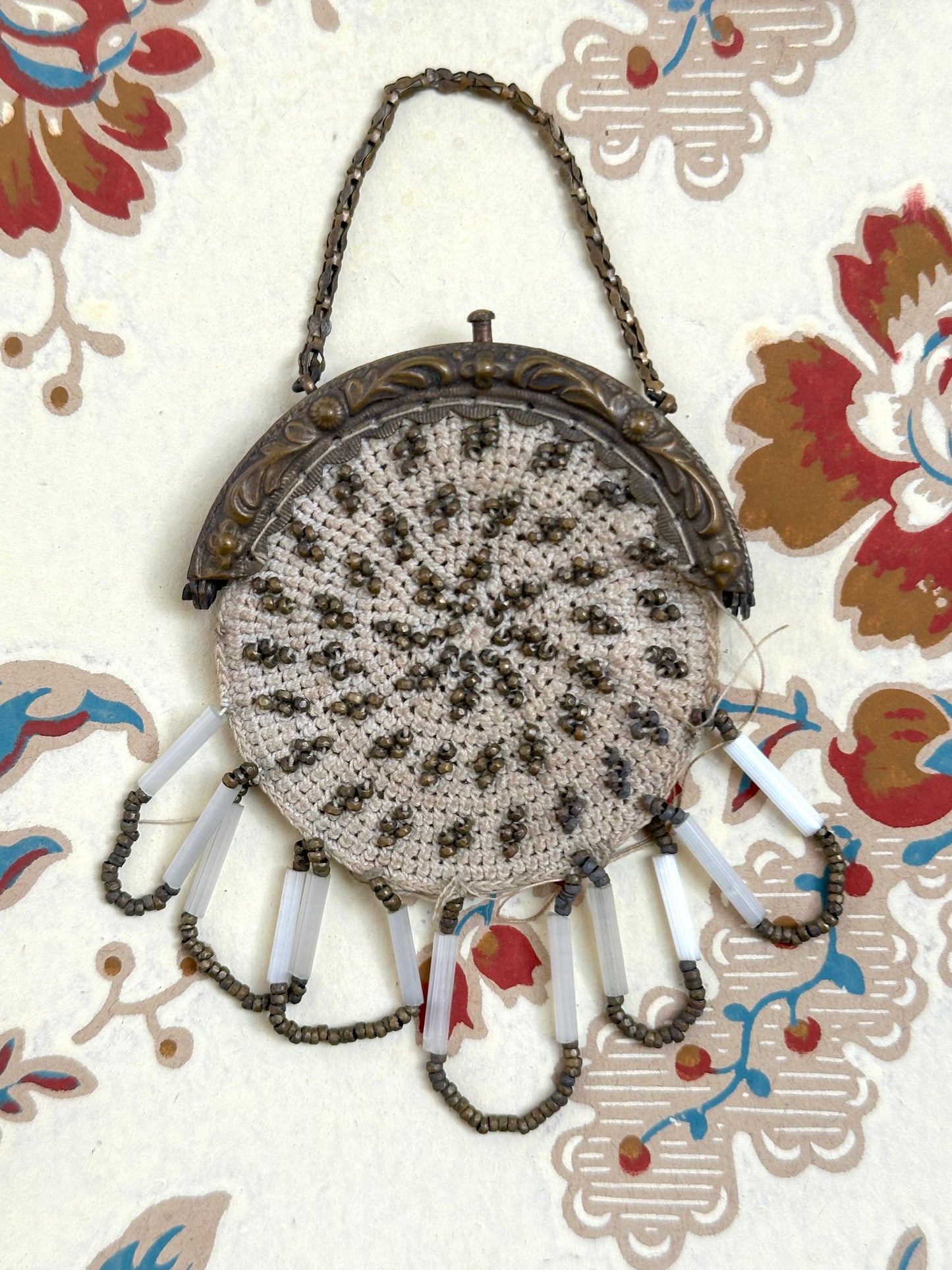 Antique French Tiny Round Beaded Bag