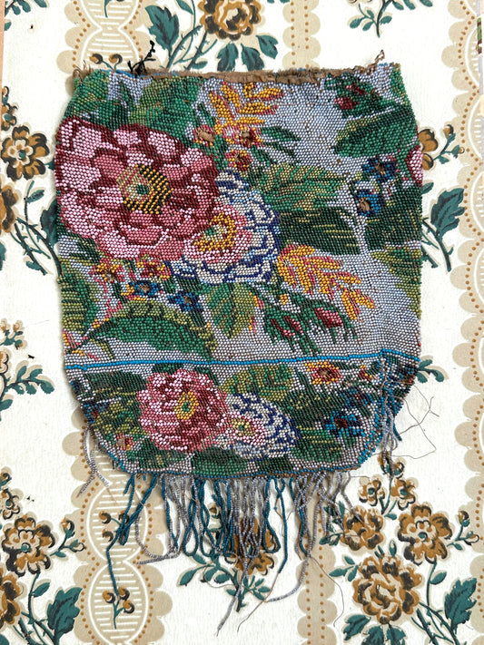 Antique French Hand Beaded Drawstring Pouch
