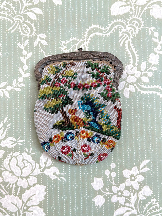 Antique French Small Beaded Pouch
