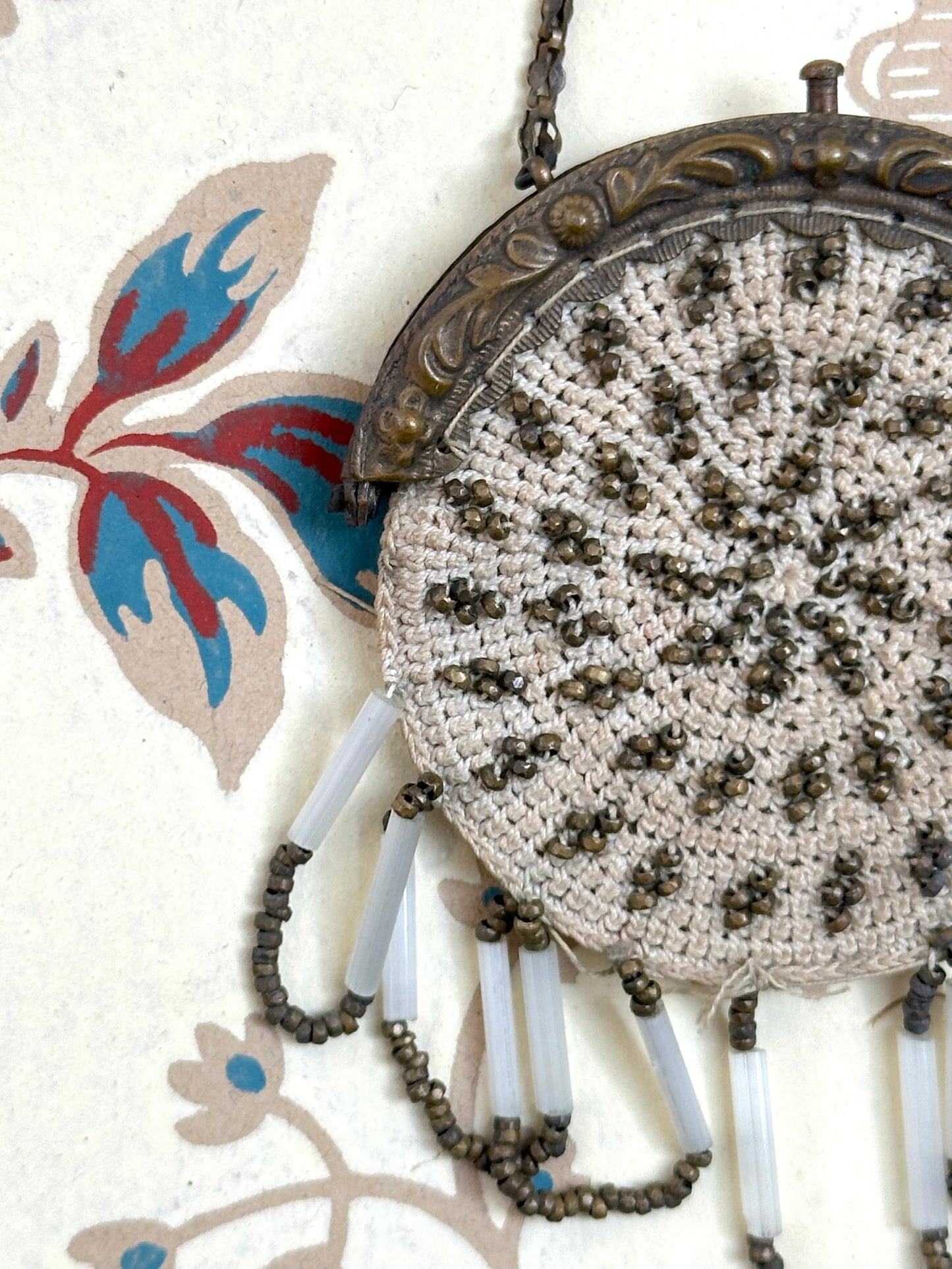 Antique French Tiny Round Beaded Bag