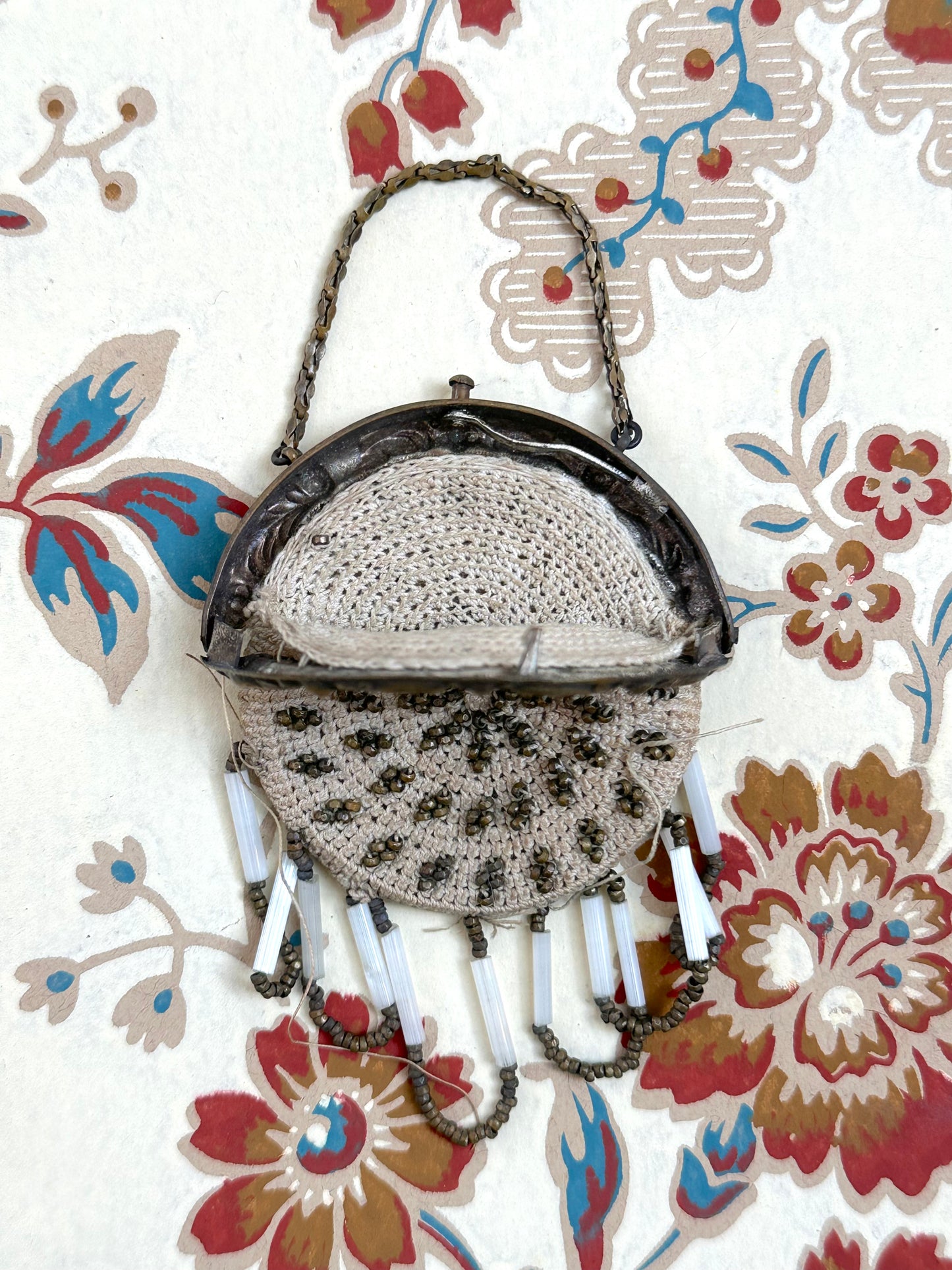 Antique French Tiny Round Beaded Bag