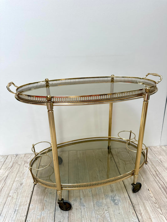 Antique French Oval 2 Tier Brass Bar Cart