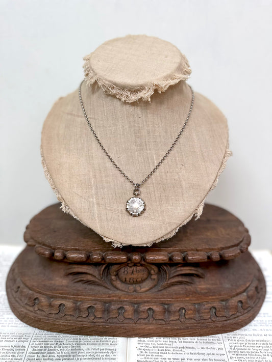 Antique French Round Silver Locket Necklace