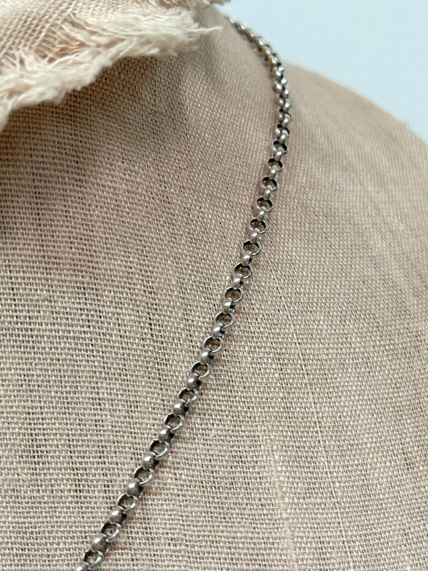 Antique French Round Silver Locket Necklace