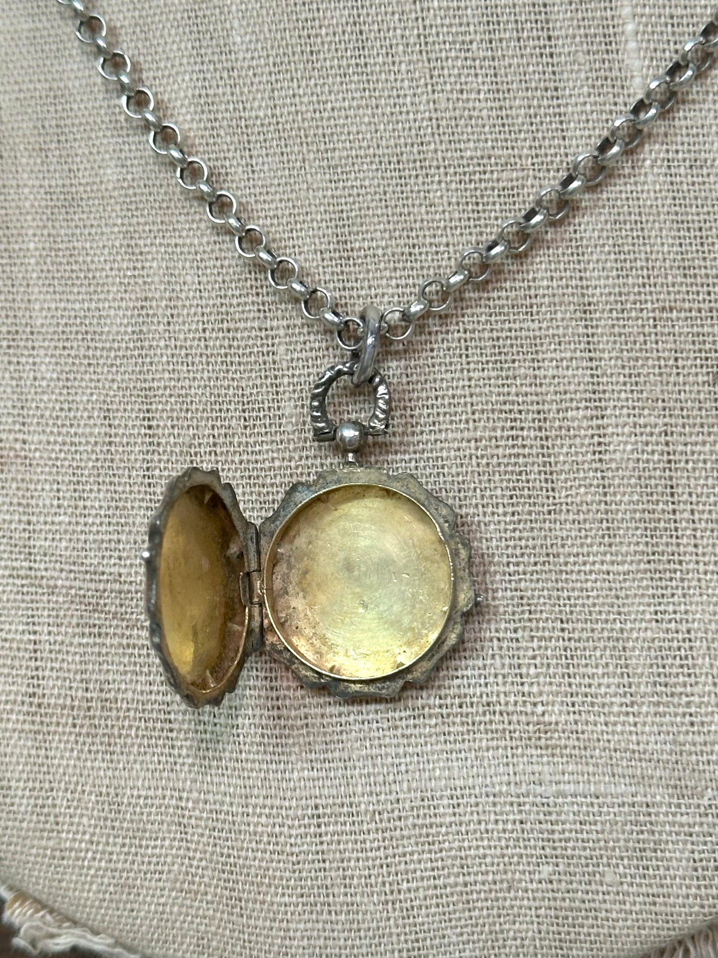 Antique French Round Silver Locket Necklace