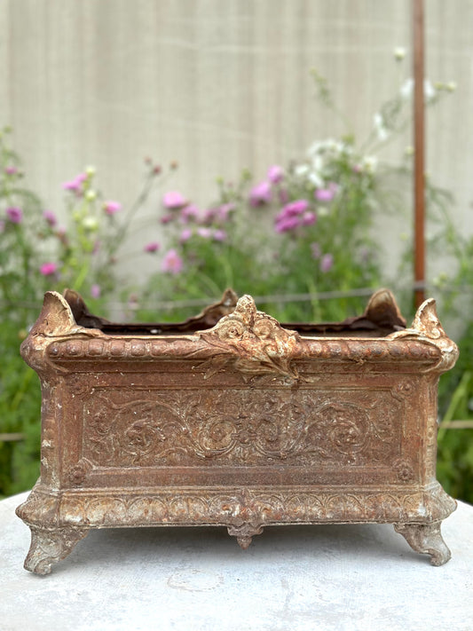 Antique French Rust Rectangle Cast Iron Jardinere