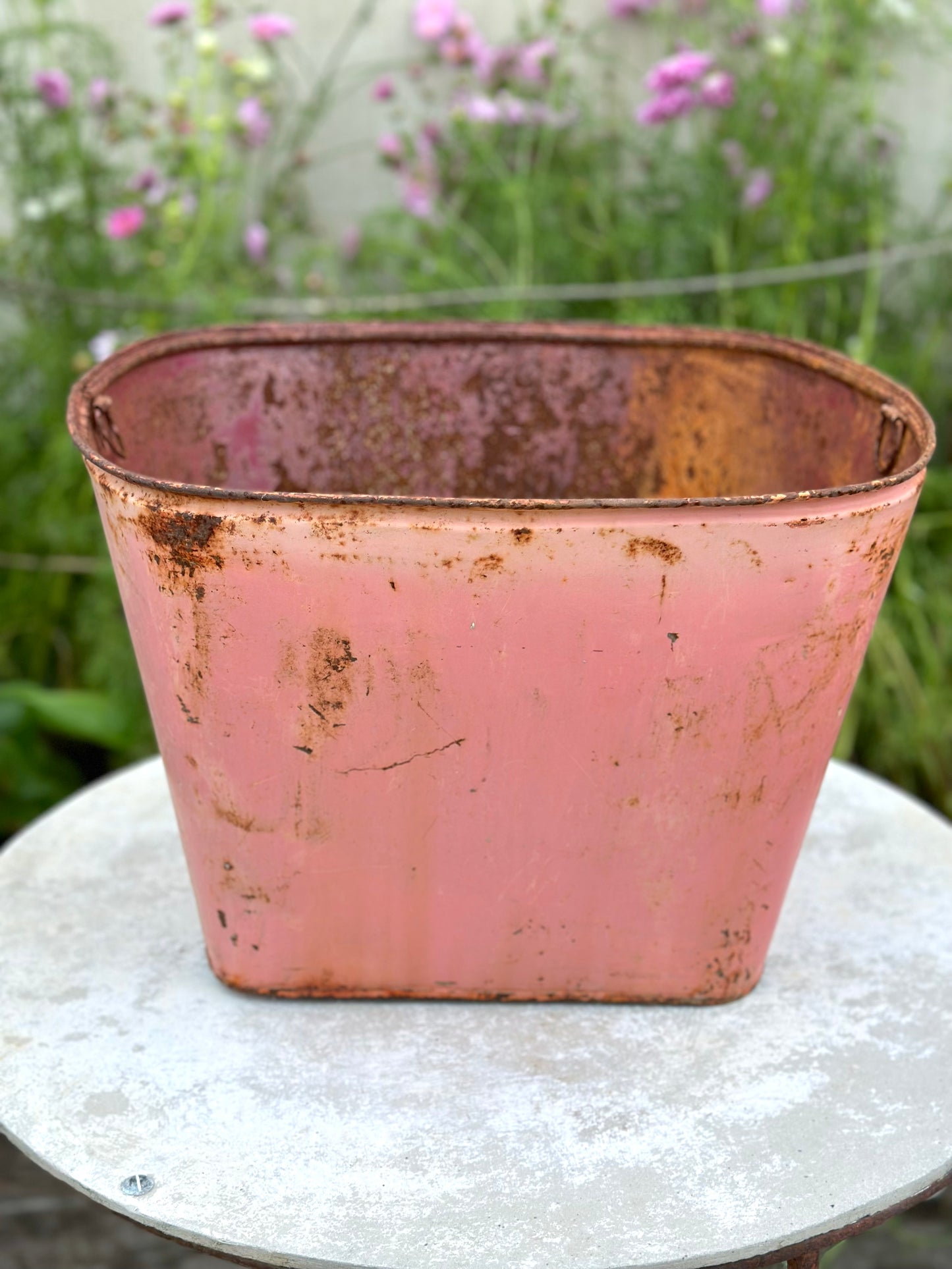 Vintage French Rustic Metal Bucket - Pink
