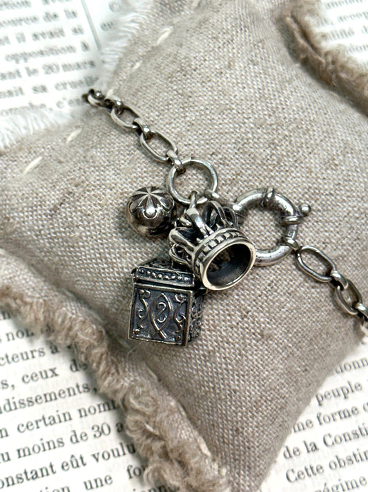 Antique French Silver Bracelet With Prayer Box Charm