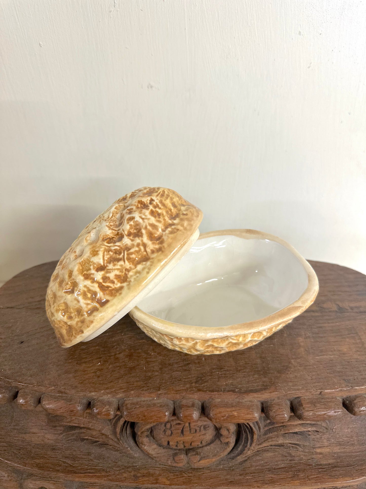 Vintage European Ceramic Walnut Shaped Box