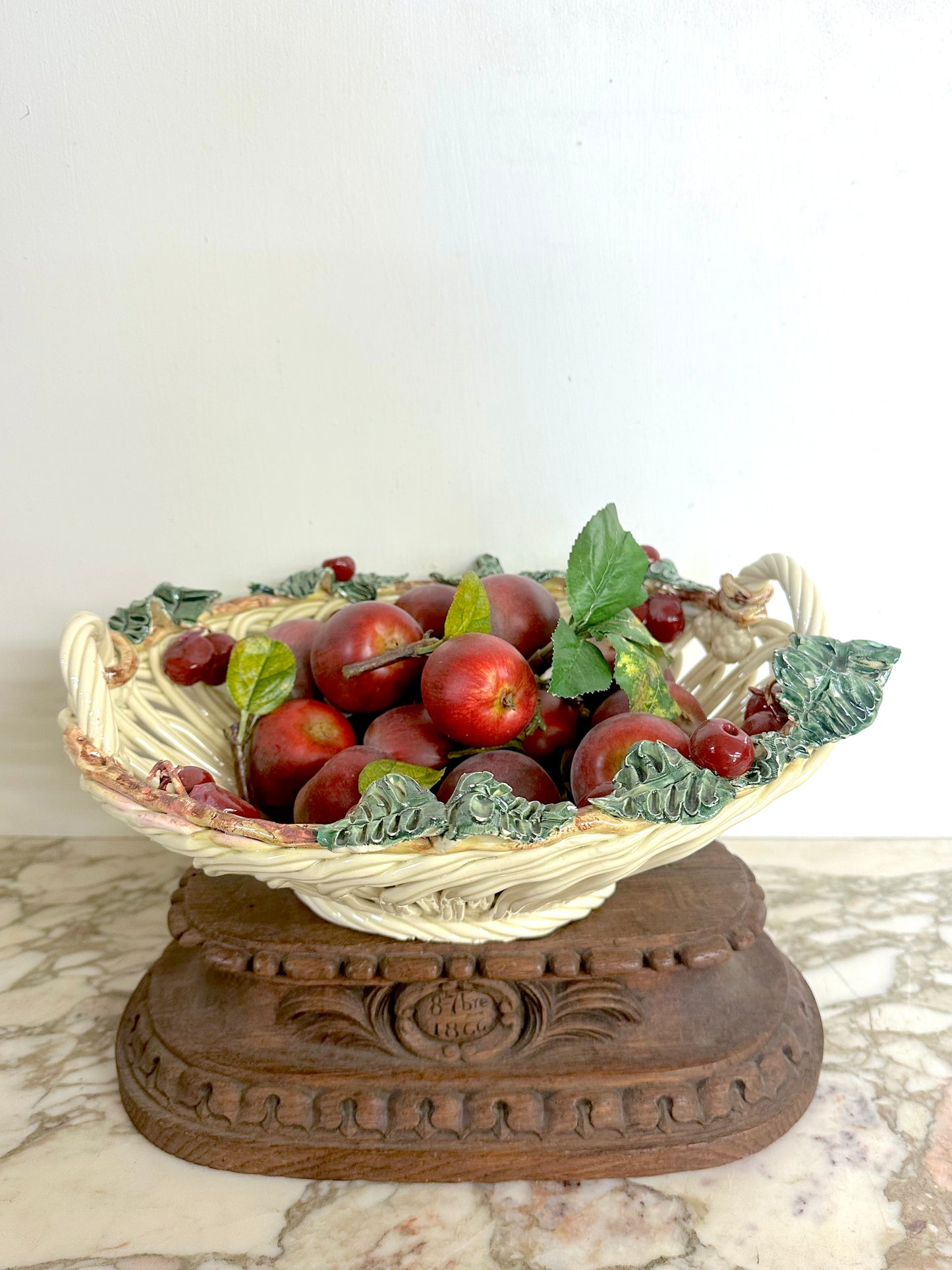 Vintage French Large Woven Cherry Basket Bowl