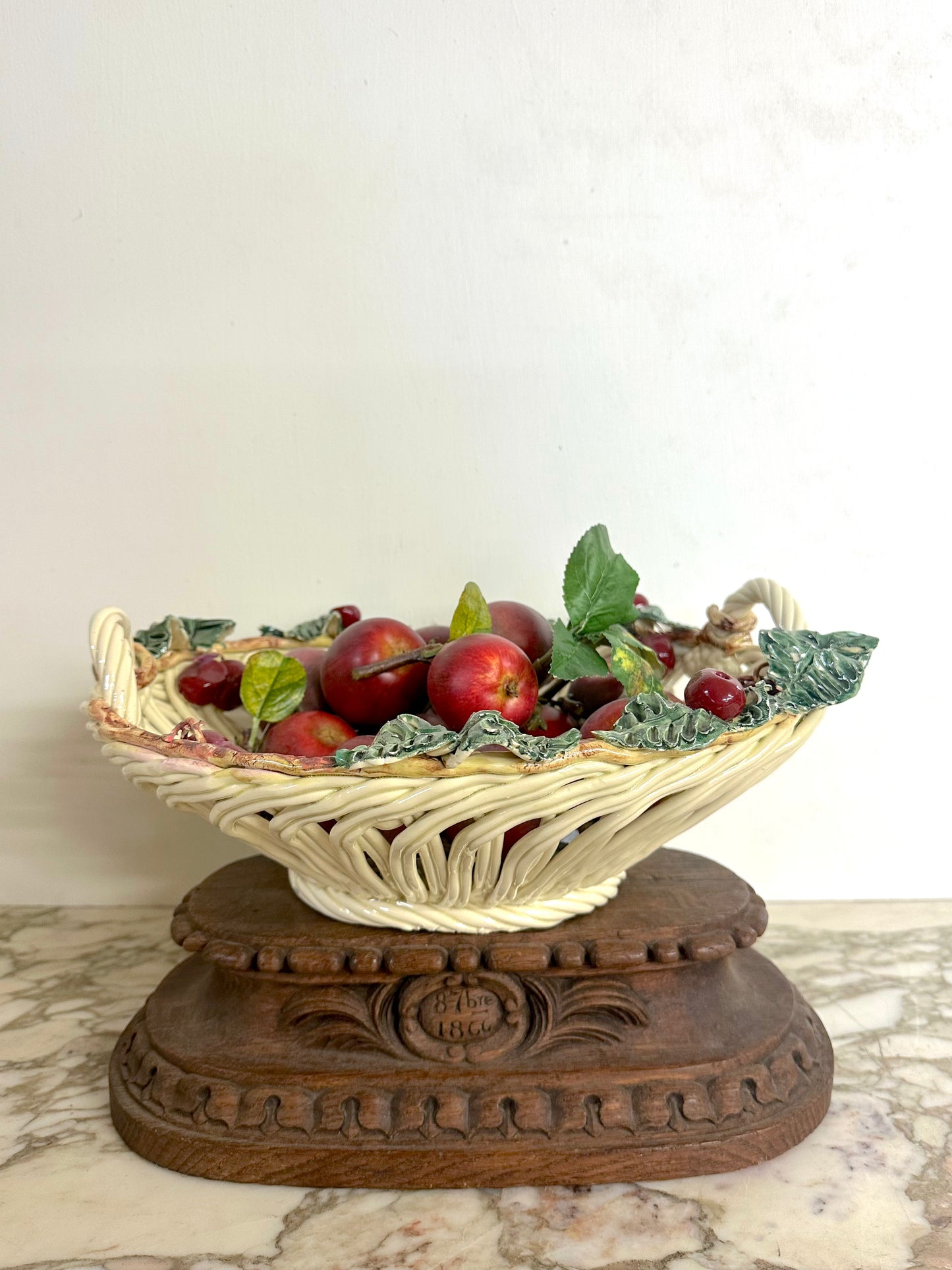 Vintage French Large Woven Cherry Basket Bowl