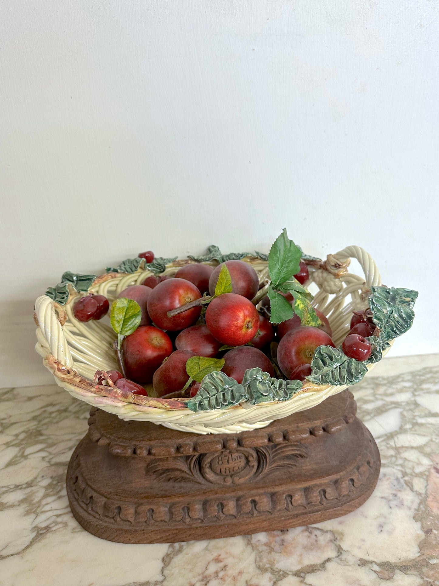 Vintage French Large Woven Cherry Basket Bowl