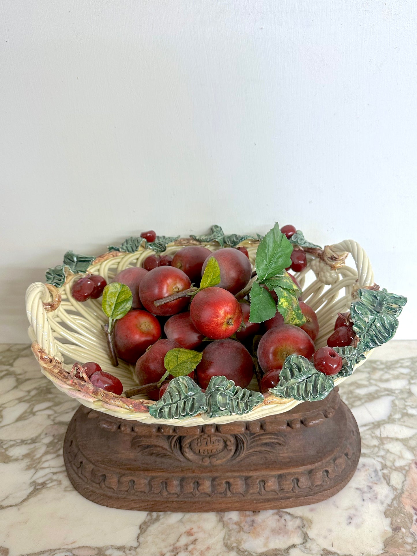 Vintage French Large Woven Cherry Basket Bowl