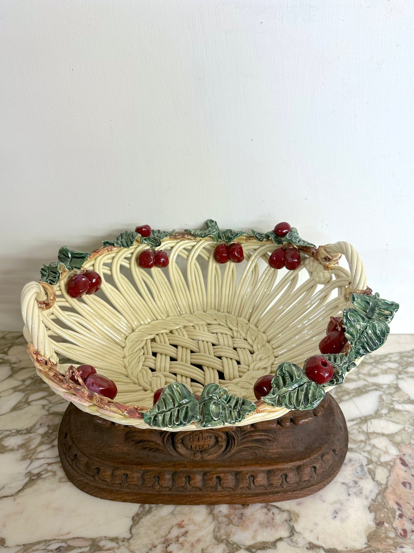 Vintage French Large Woven Cherry Basket Bowl
