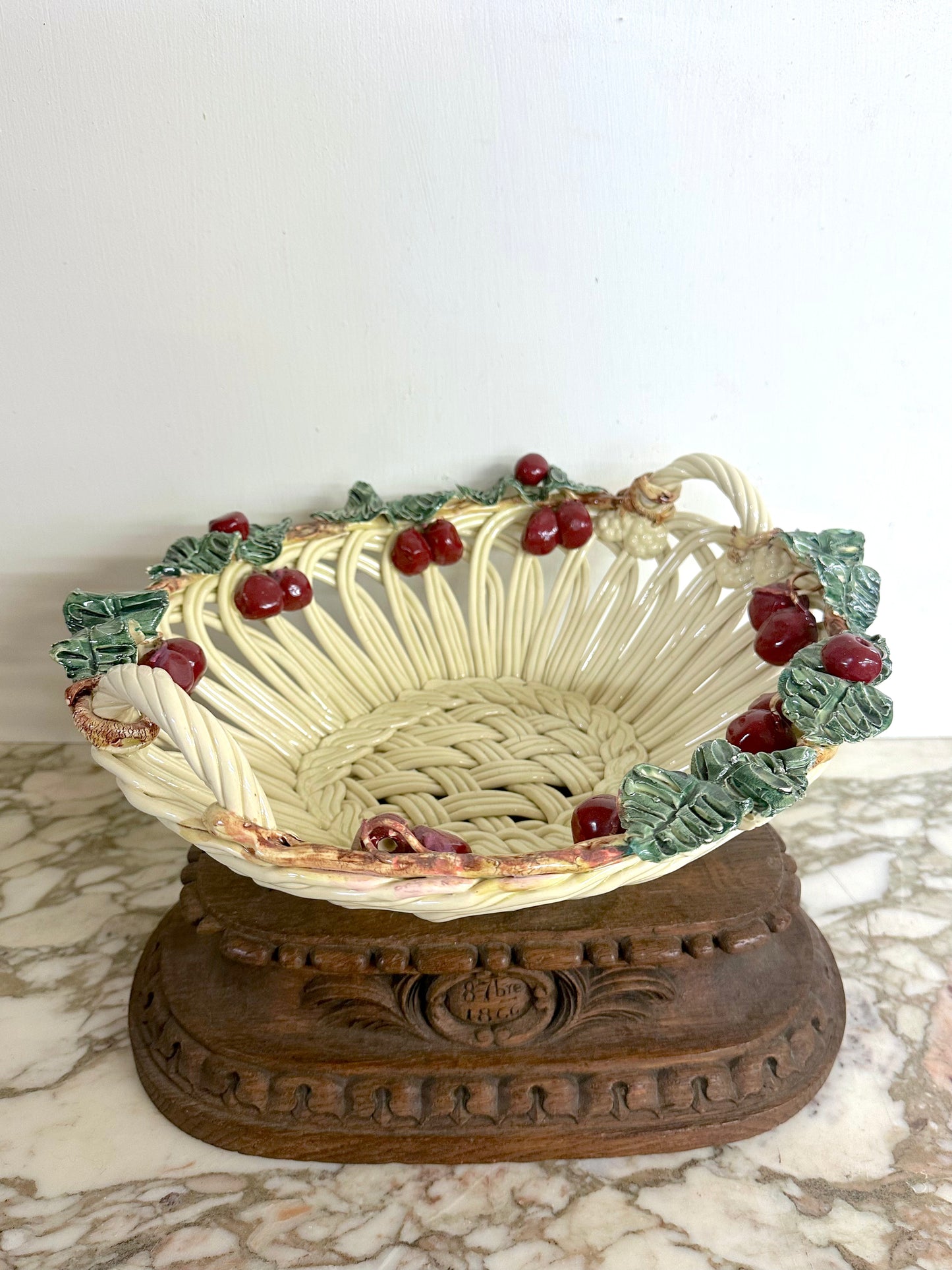 Vintage French Large Woven Cherry Basket Bowl