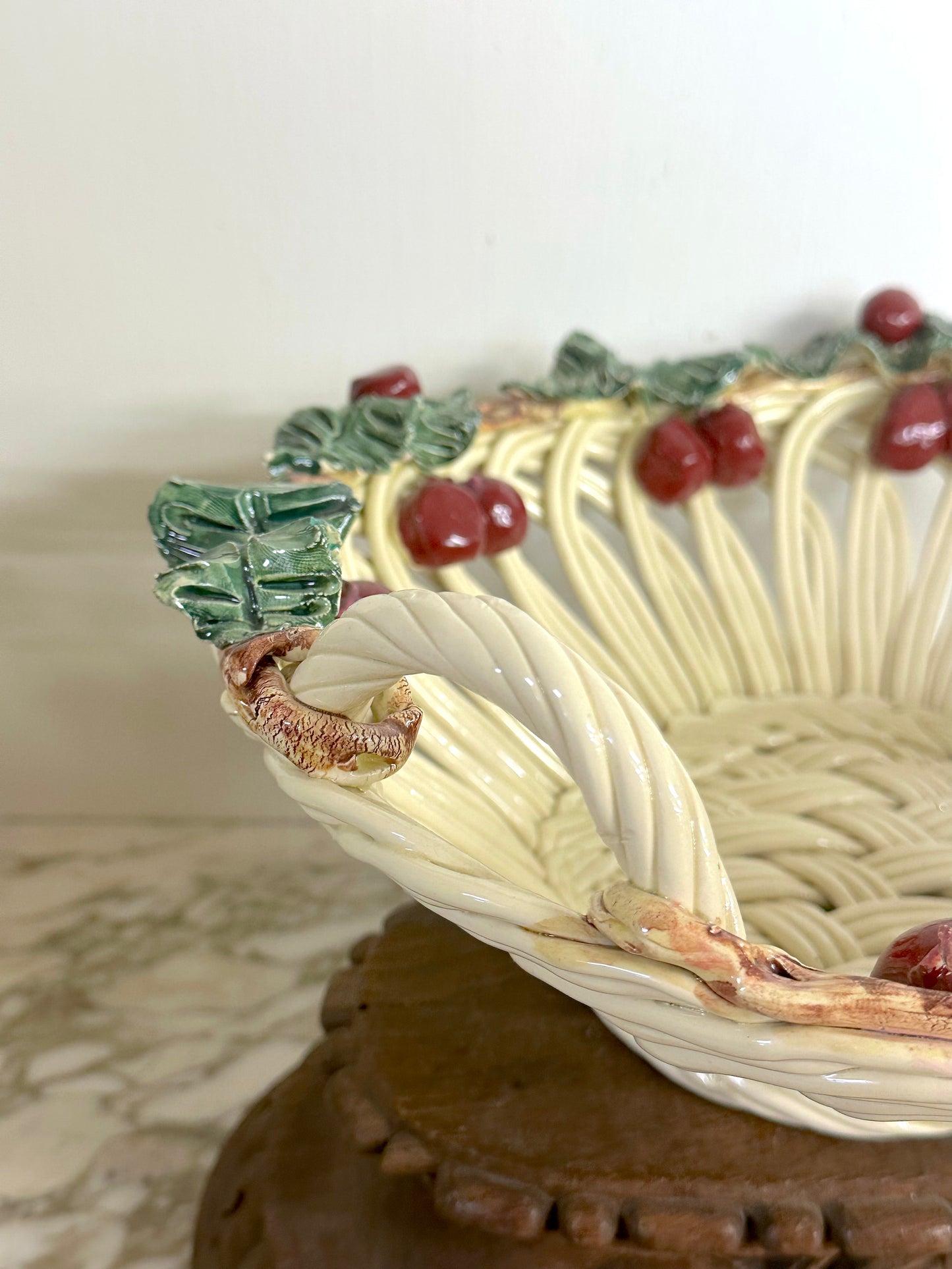 Vintage French Large Woven Cherry Basket Bowl