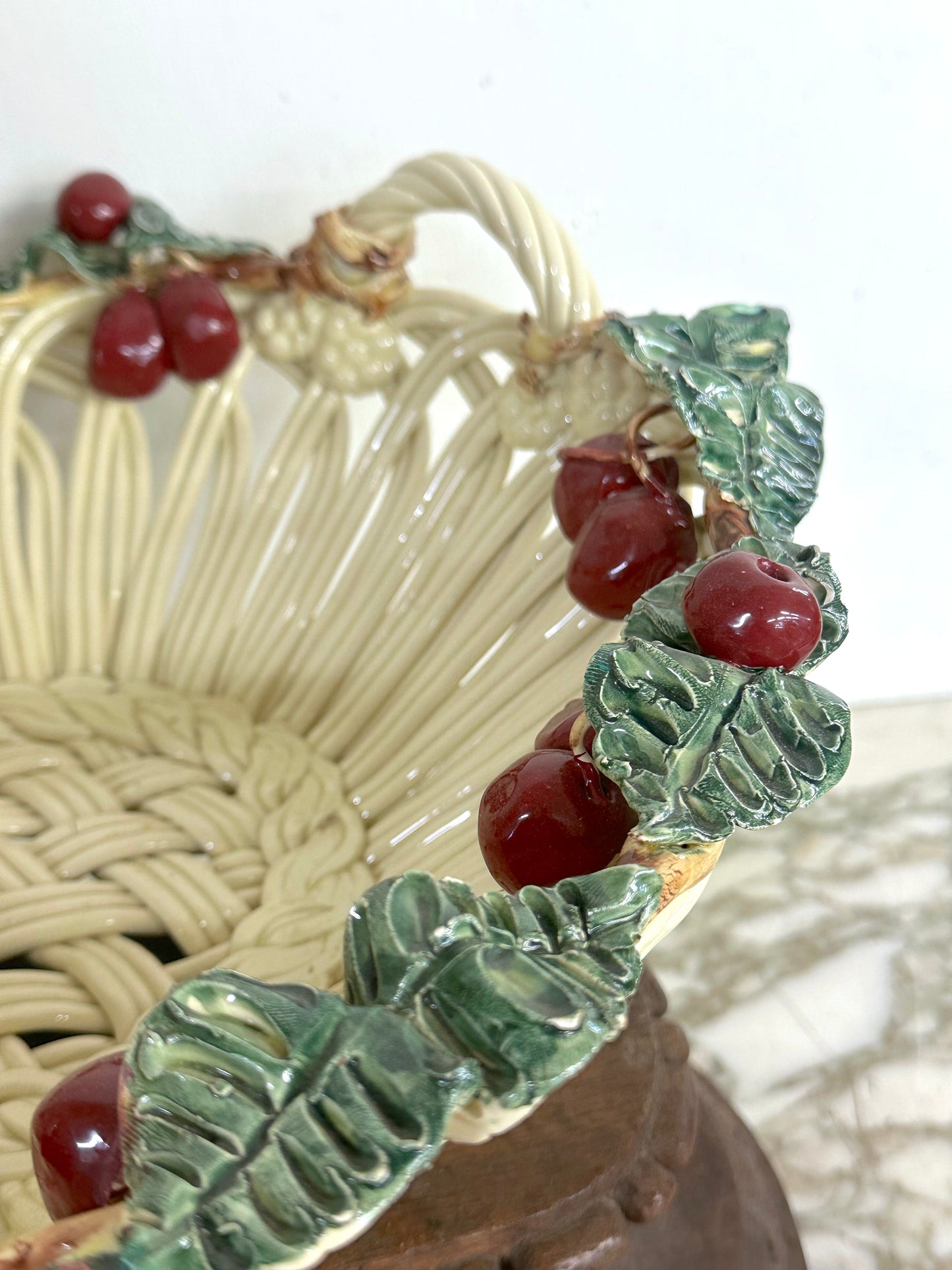 Vintage French Large Woven Cherry Basket Bowl