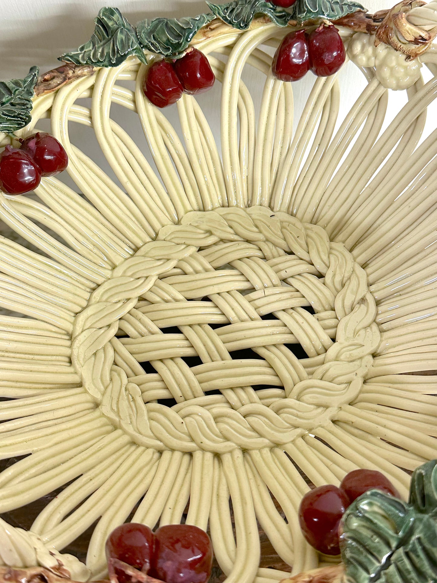 Vintage French Large Woven Cherry Basket Bowl