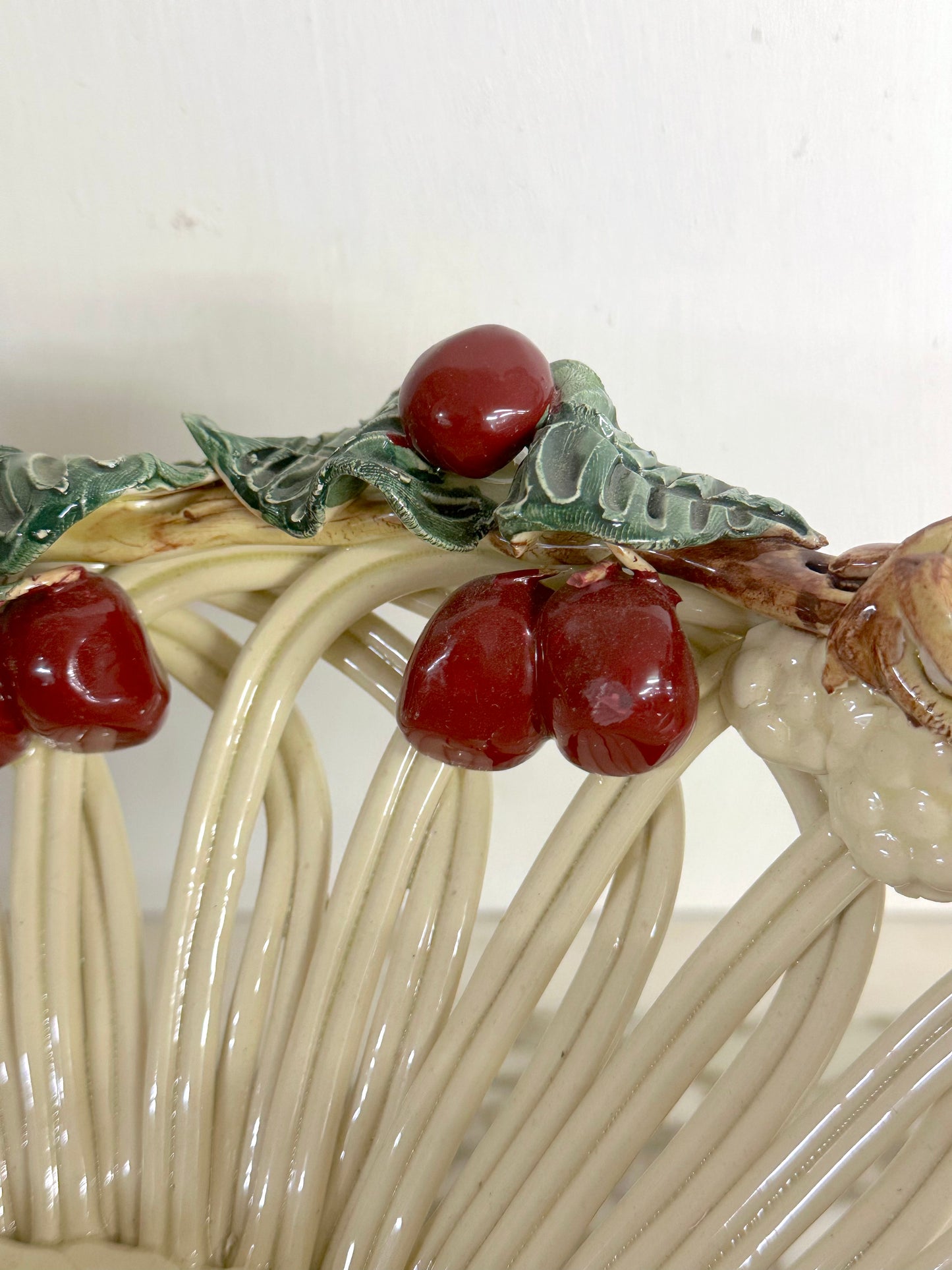 Vintage French Large Woven Cherry Basket Bowl