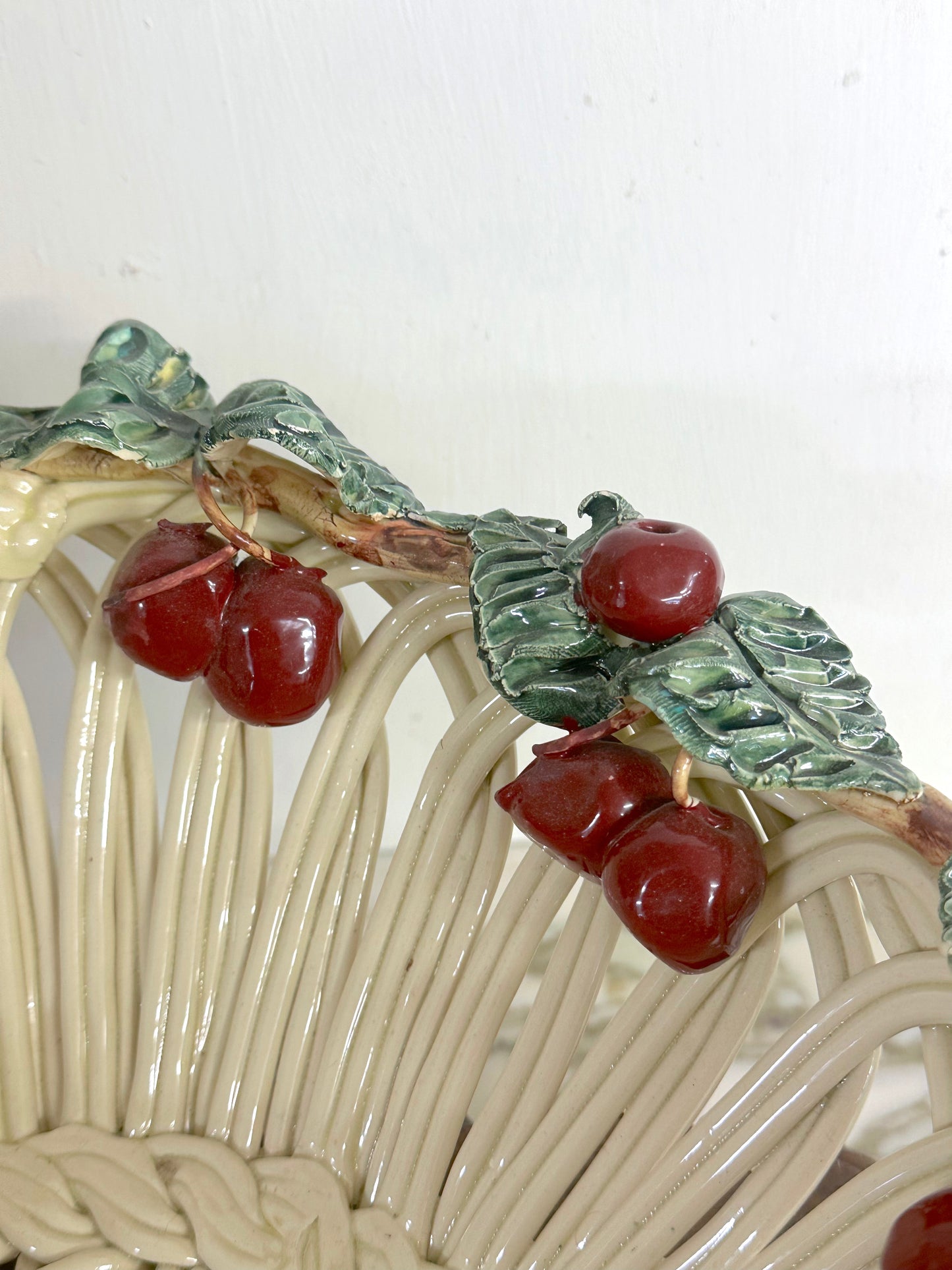 Vintage French Large Woven Cherry Basket Bowl