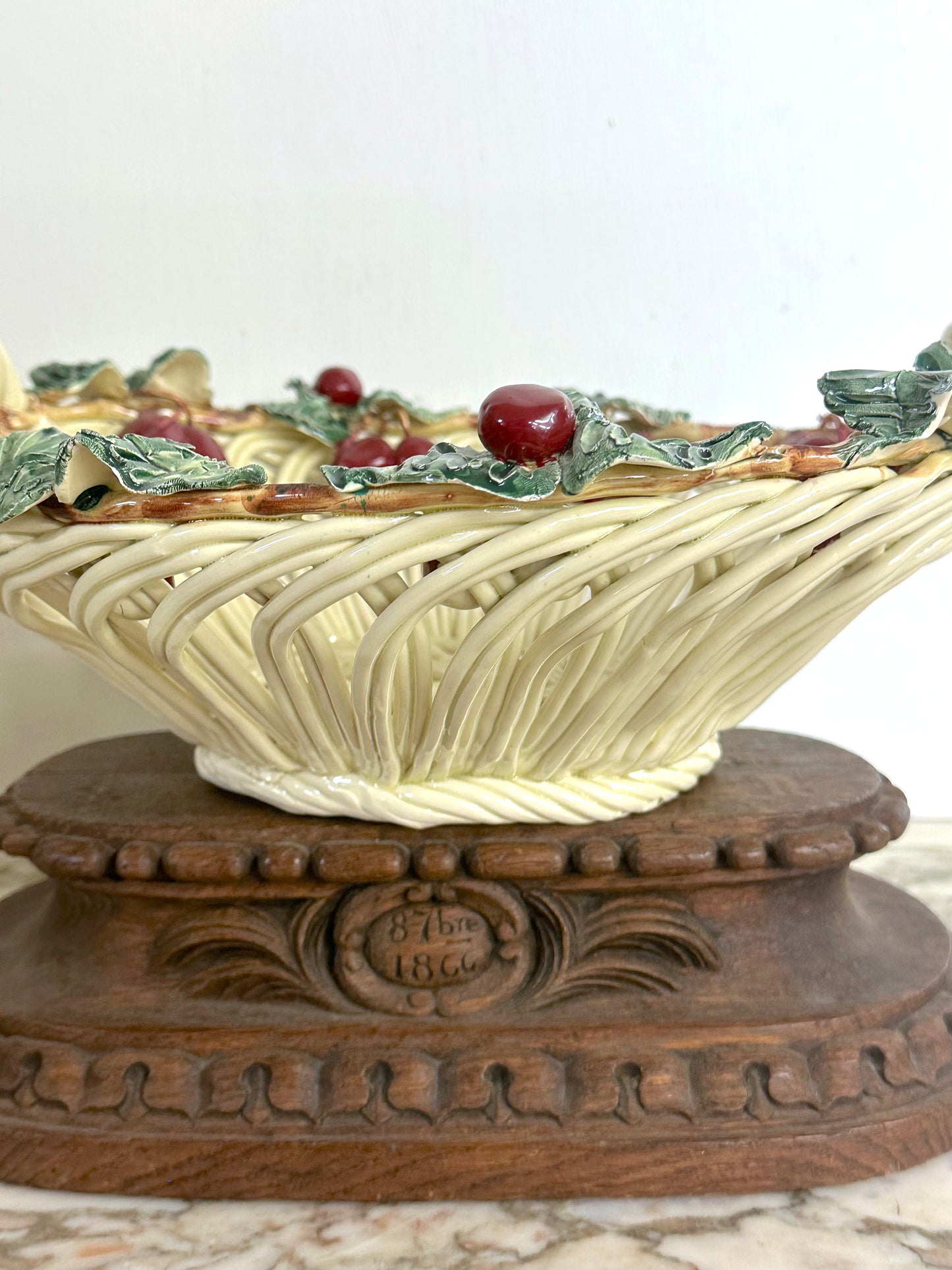 Vintage French Large Woven Cherry Basket Bowl