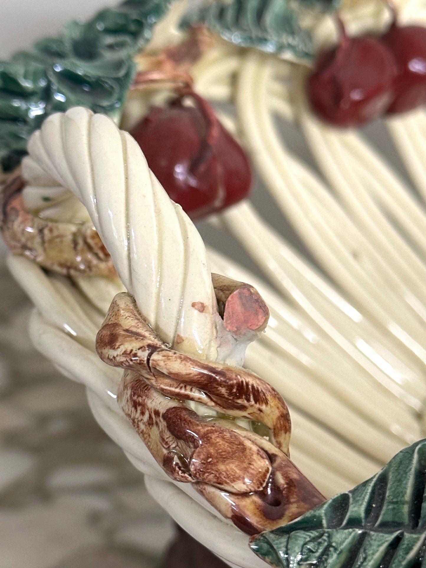 Vintage French Large Woven Cherry Basket Bowl