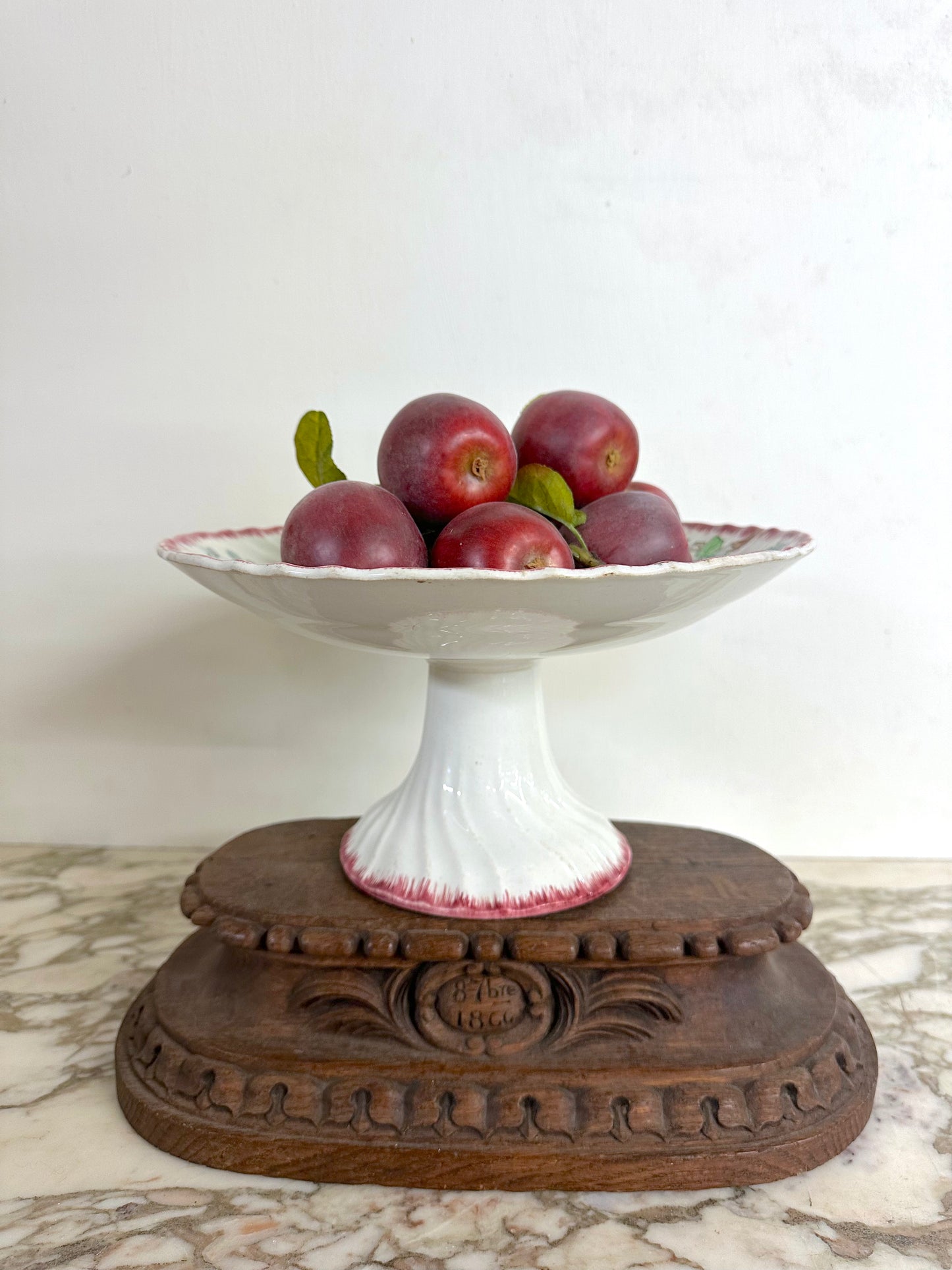 Antique French Footed Dish With Cherry Design