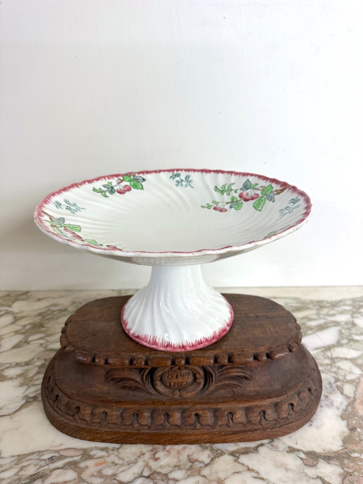 Antique French Footed Dish With Cherry Design