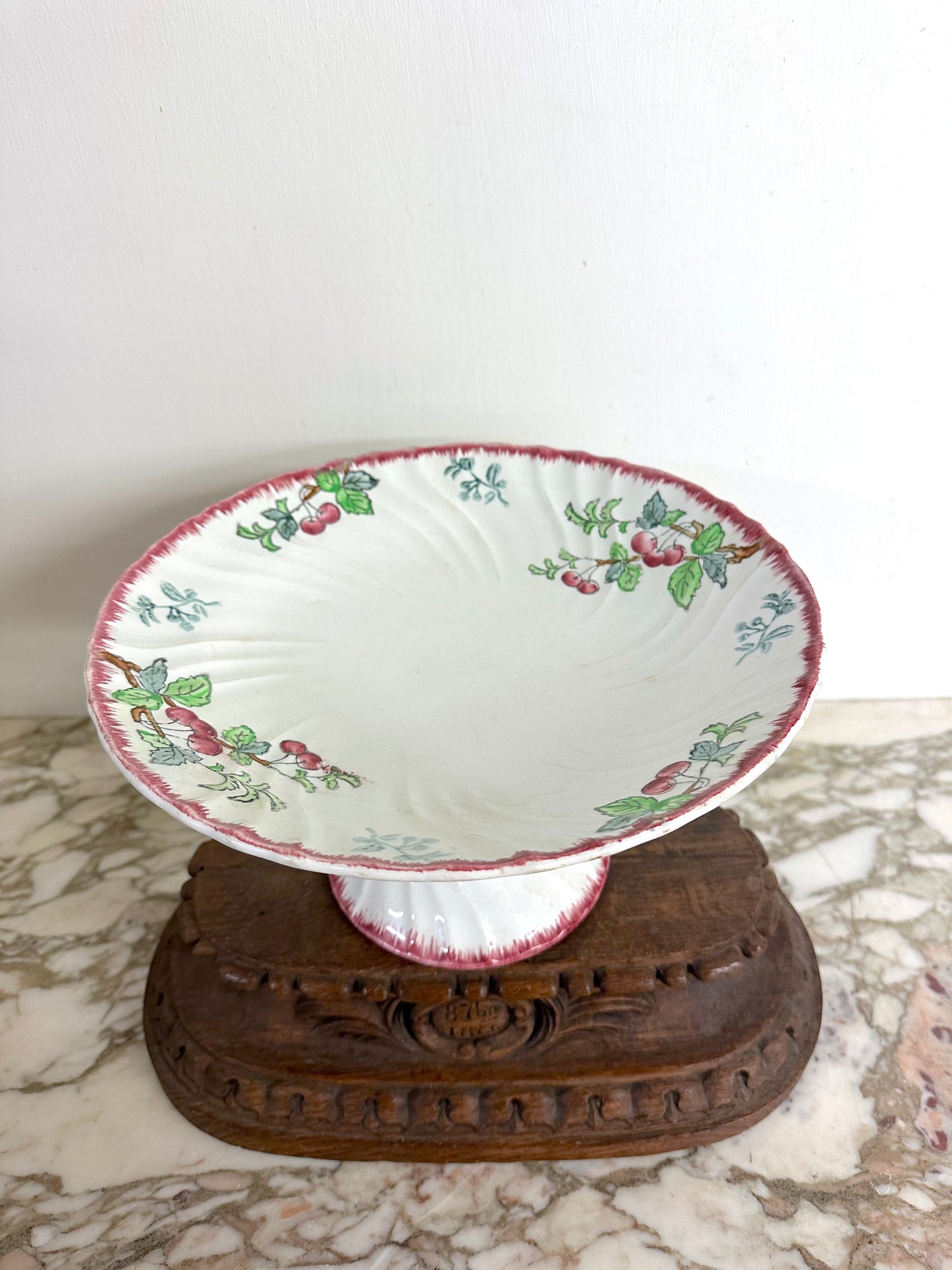 Antique French Footed Dish With Cherry Design