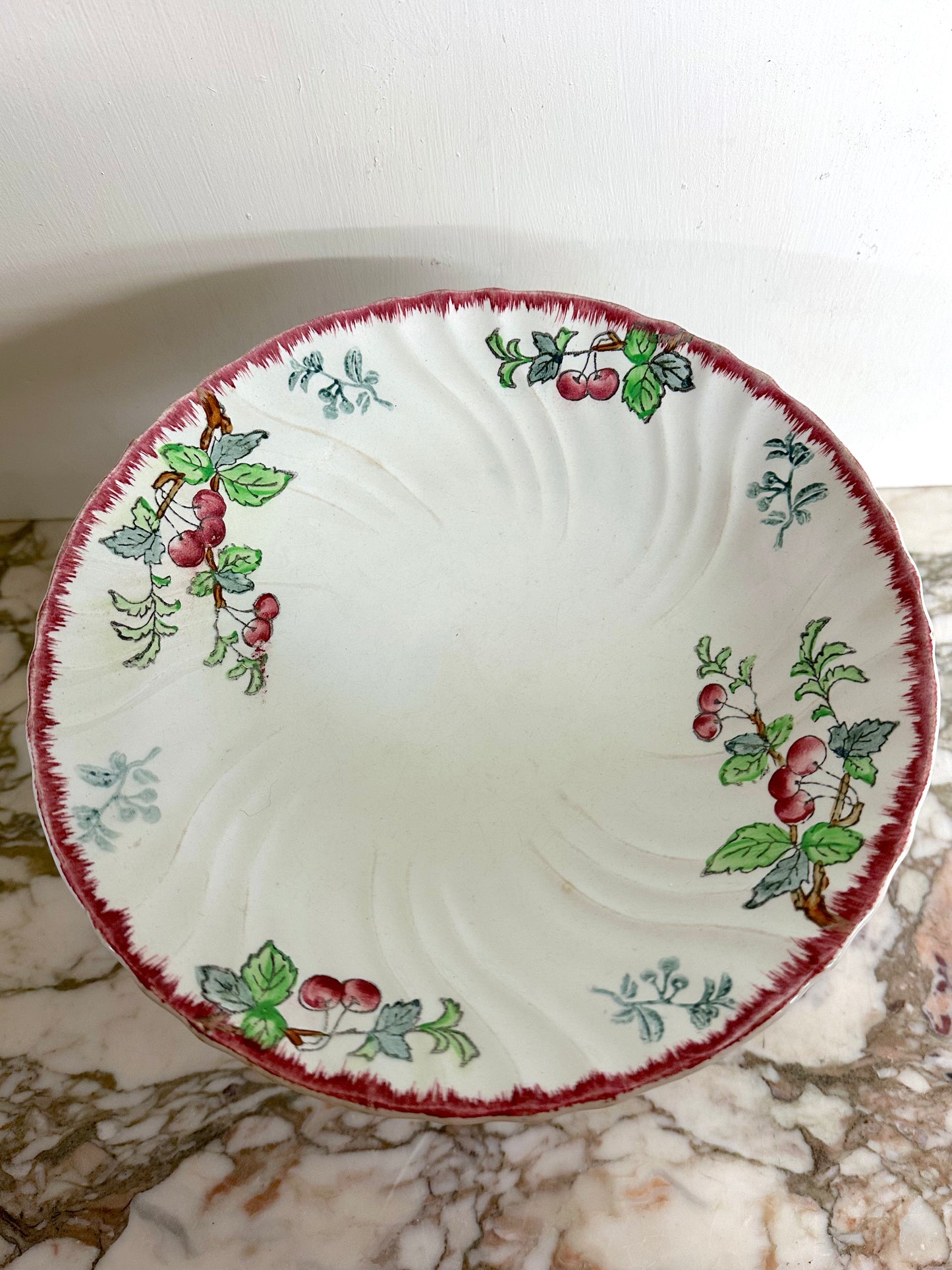 Antique French Footed Dish With Cherry Design