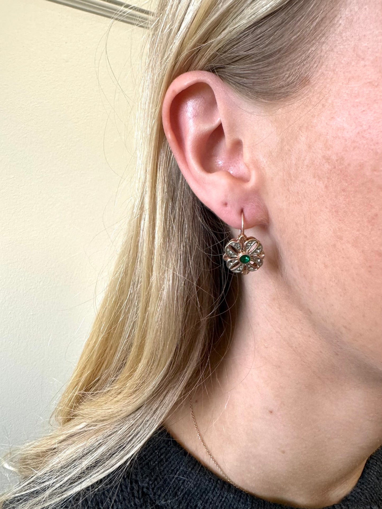 Italian Green Large Crystal Filigree Bow Earrings