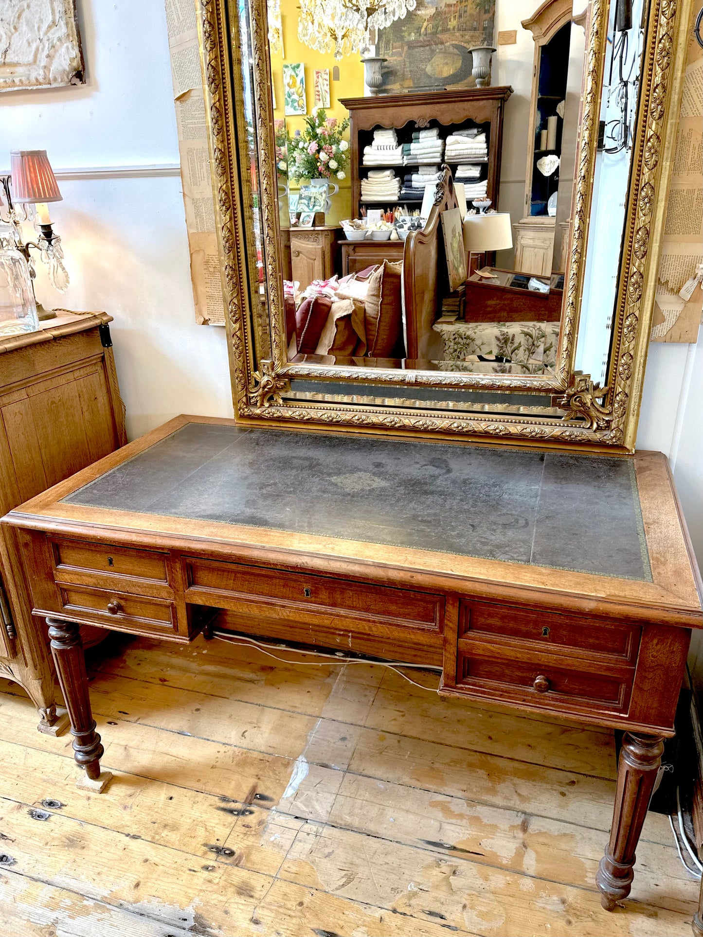 Antique French Leather Top Desk
