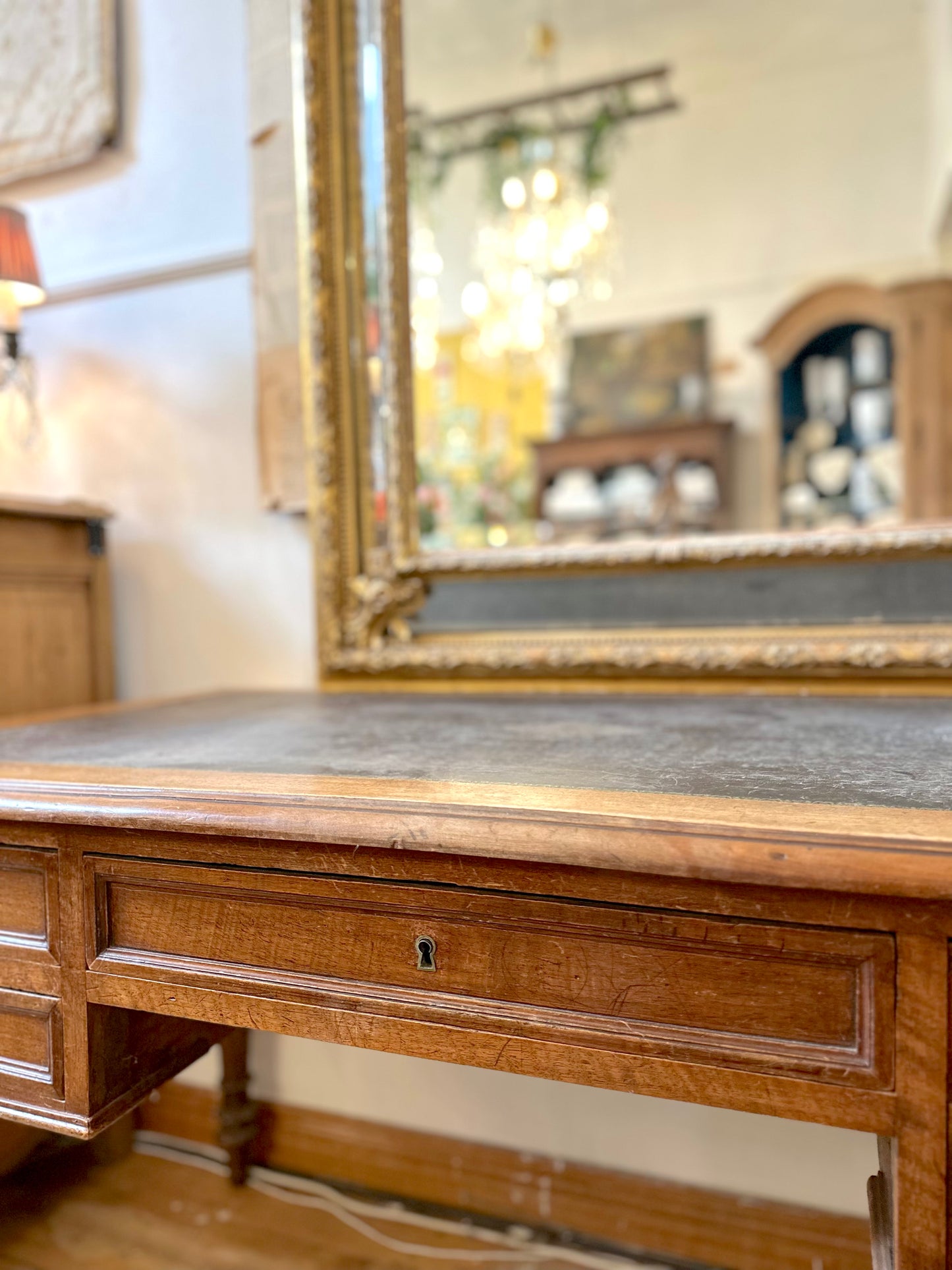 Antique French Leather Top Desk