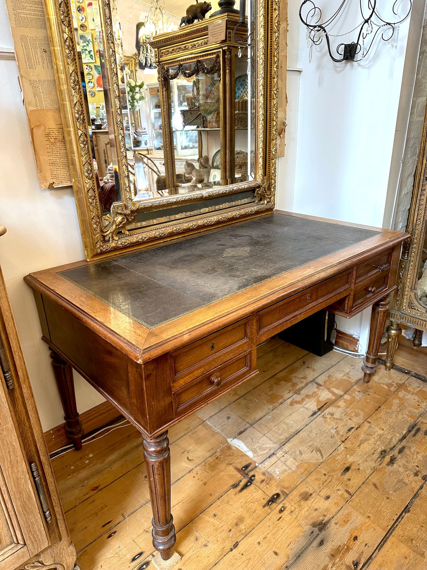 Antique French Leather Top Desk