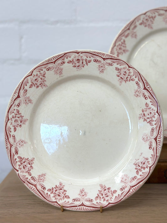 Antique French Raspberry Floral Plates