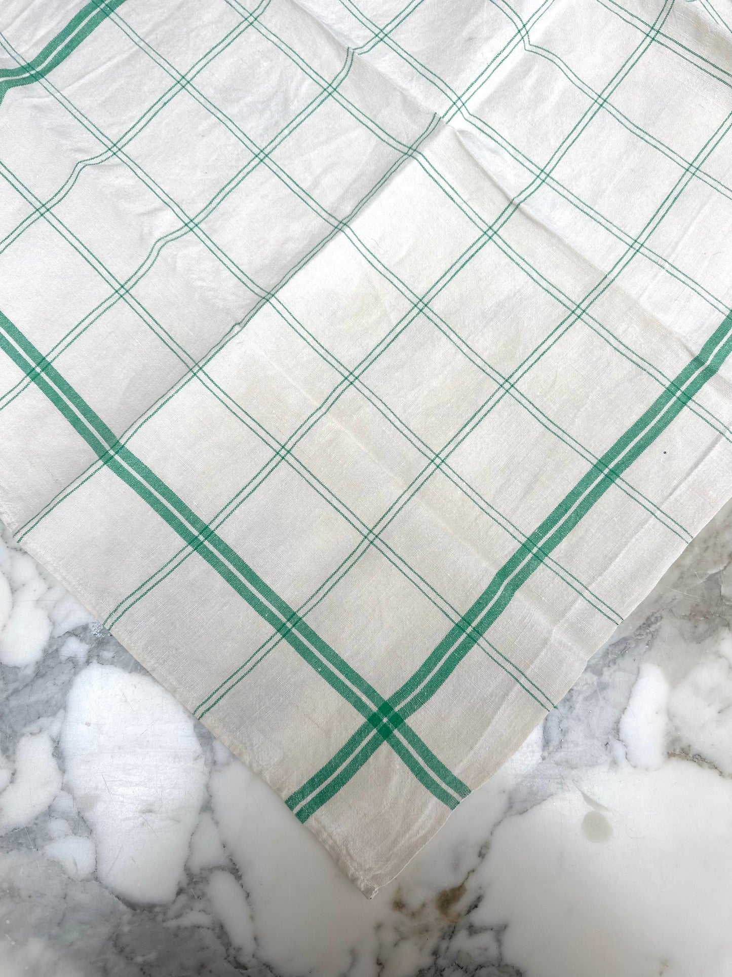 Antique French Green Check Pair of Linen Tea Towels