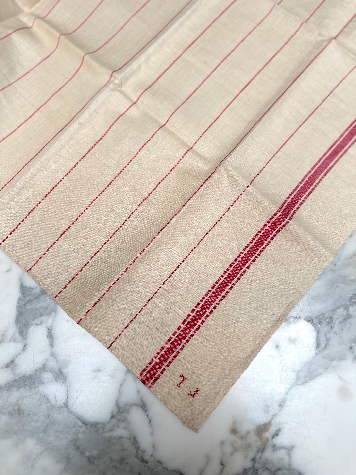 Antique French Monogrammed 'FL’ Pair of Linen Tea Towels