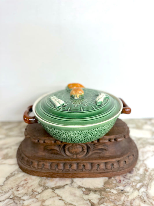 Vintage European Ceramic Basket Weave 'Legume' Tureen