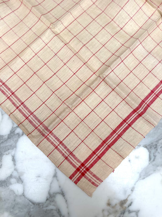 Antique French Red Check Pair of Linen Tea Towels I