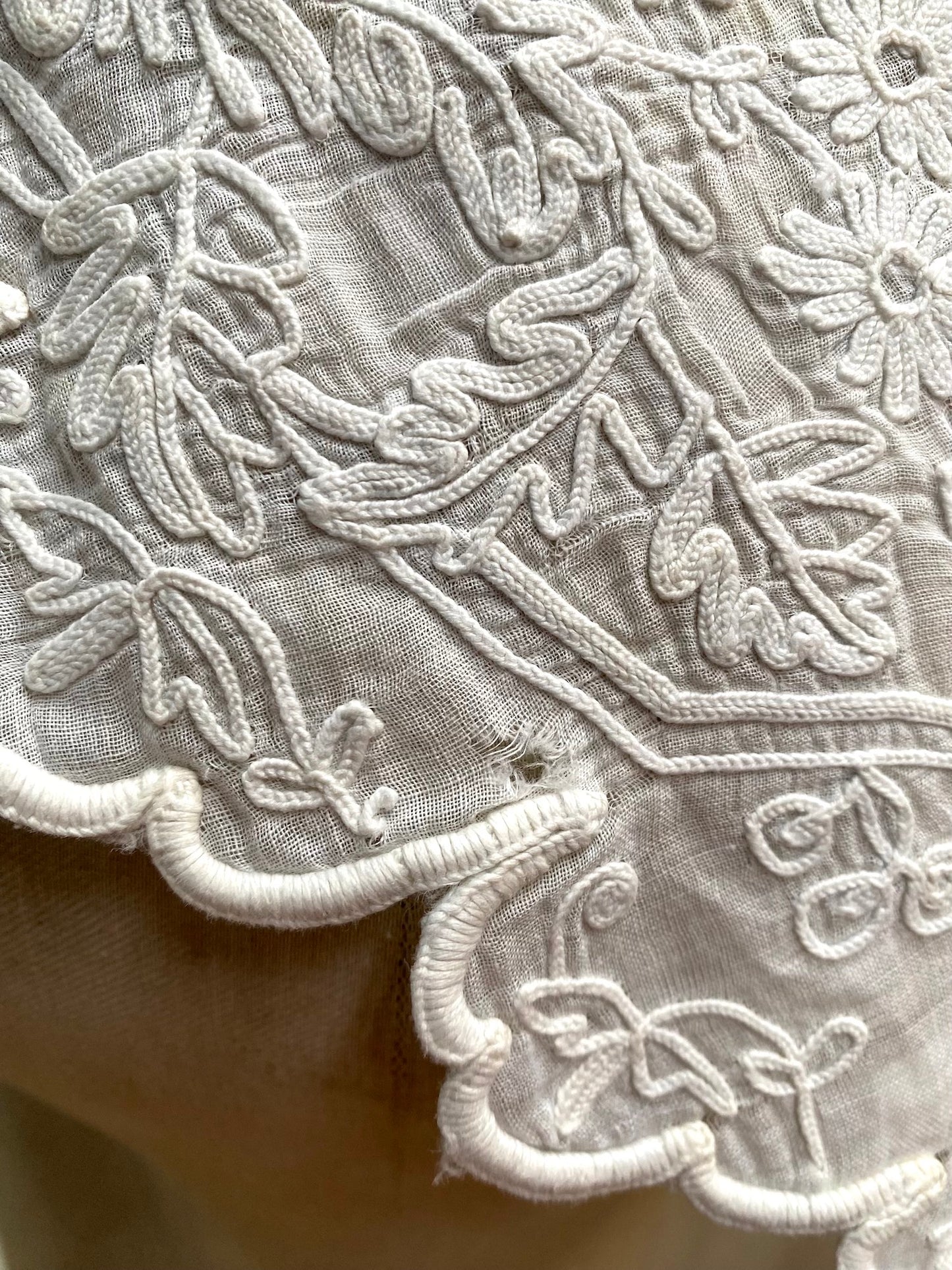 Antique French Floral Cornelli Work Lace Collar