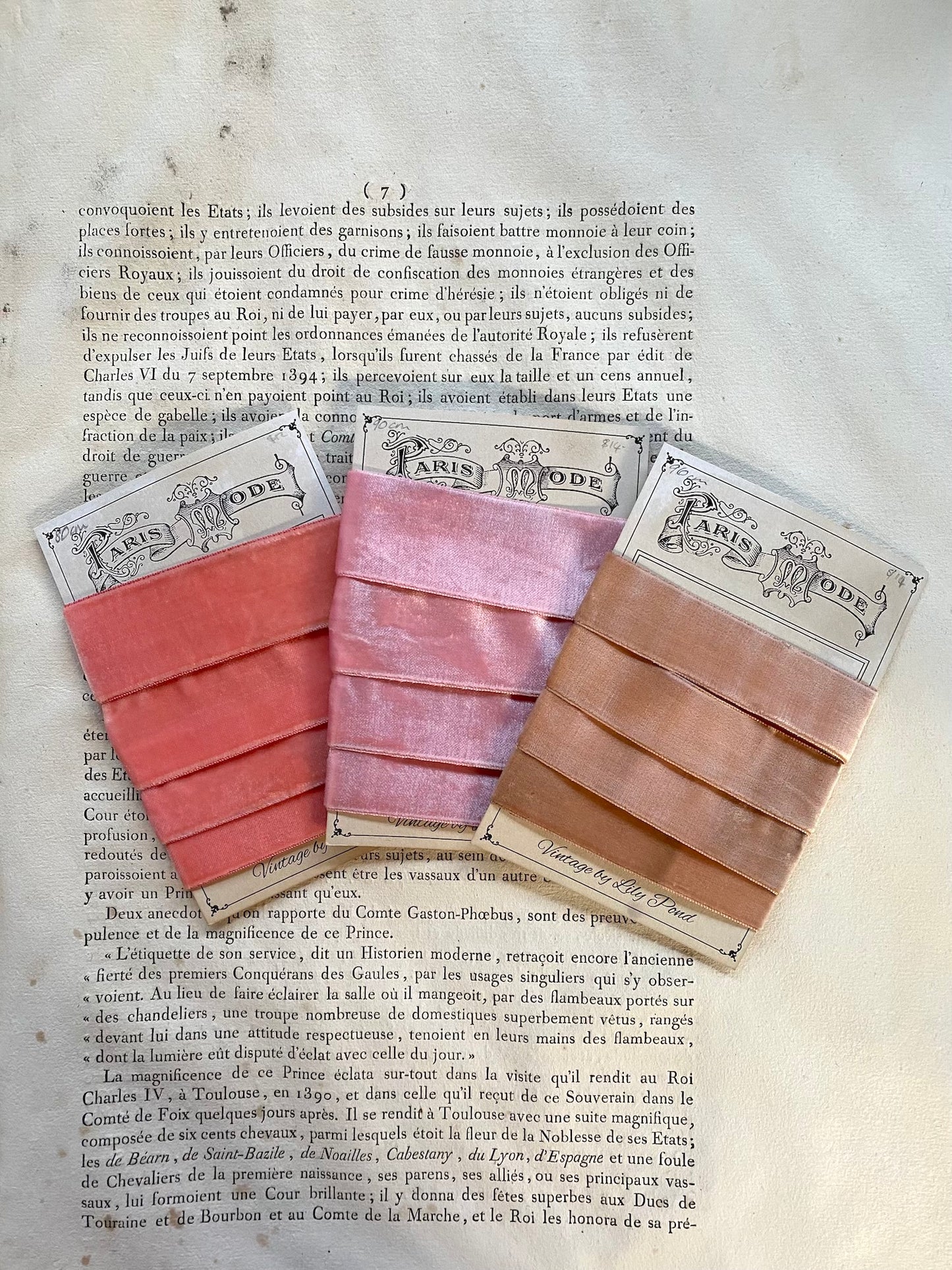 Antique French Velvet Ribbon - Pink Set of 3