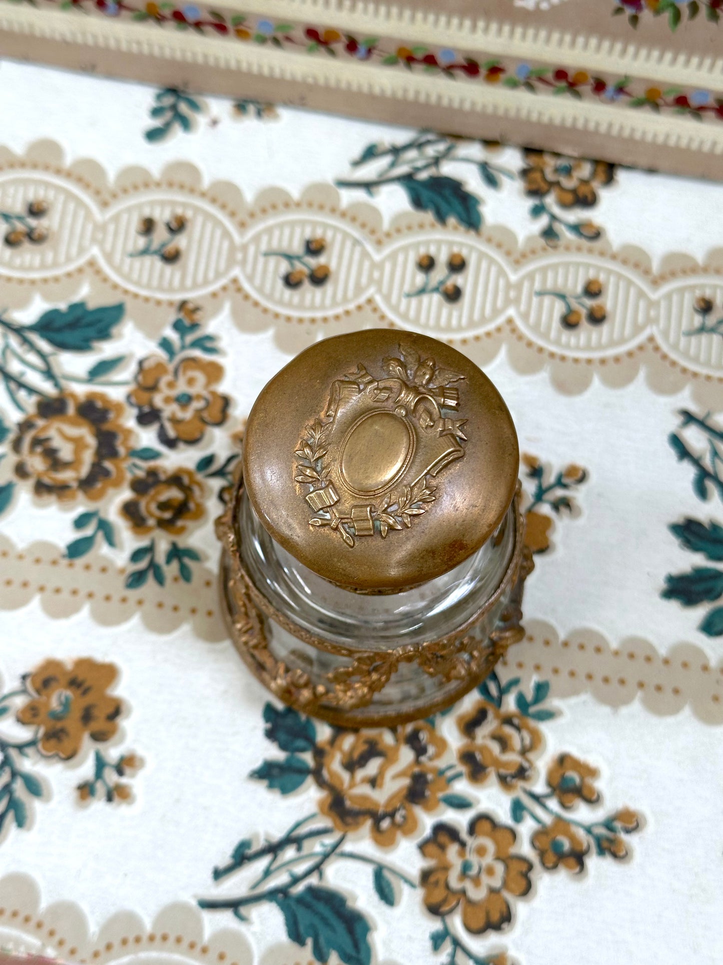 Antique French Brass Glass Ink Bottle