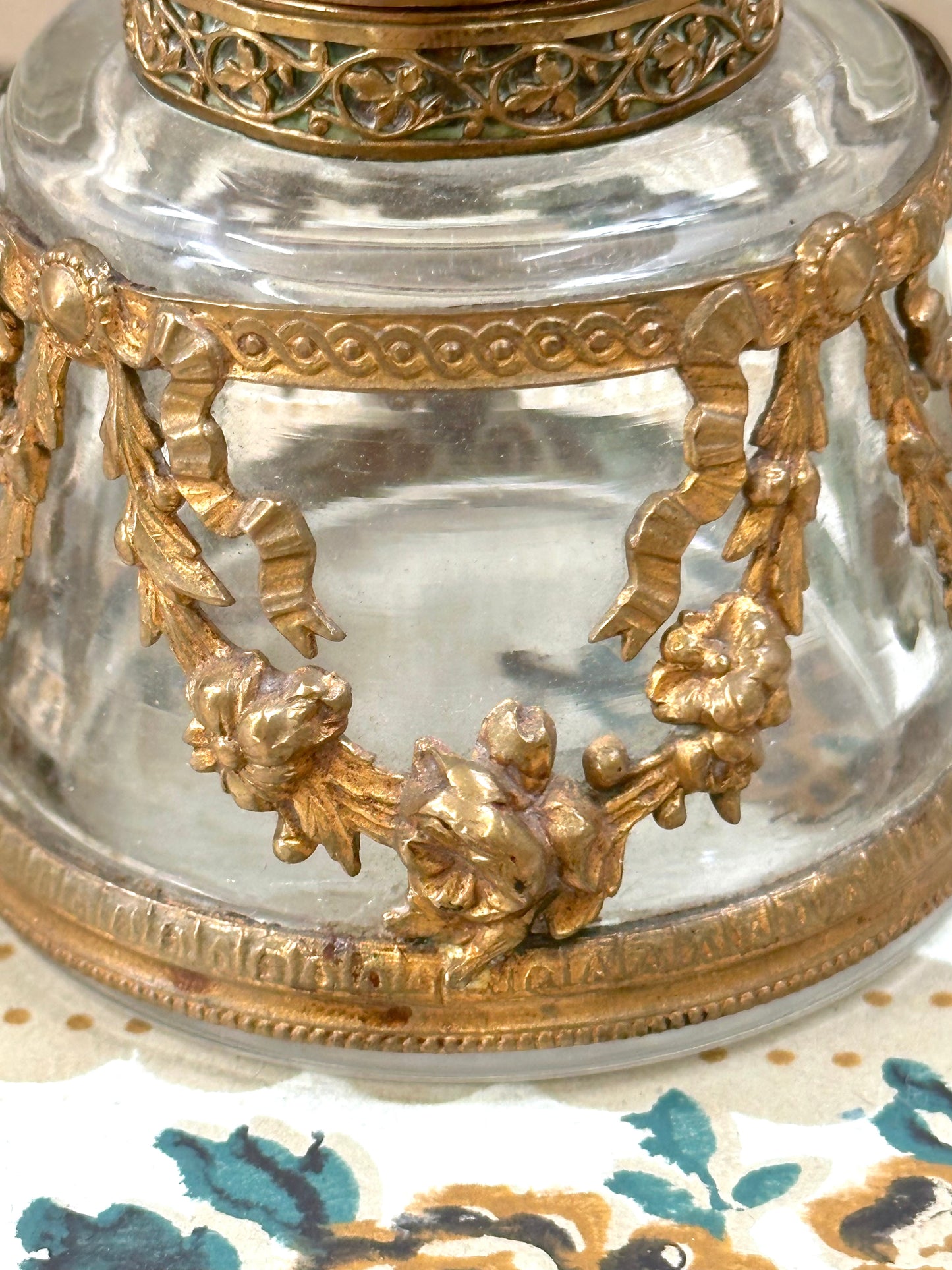Antique French Brass Glass Ink Bottle