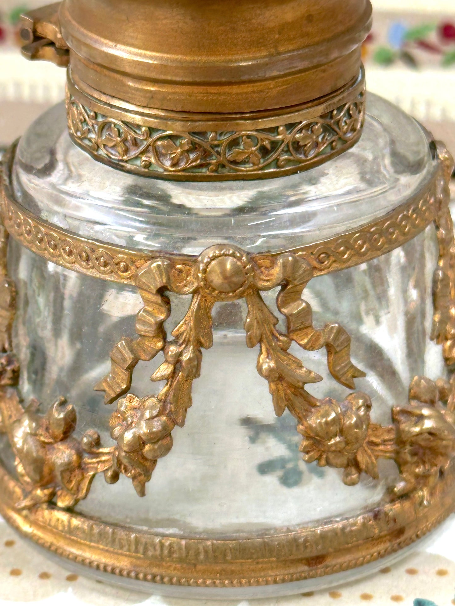 Antique French Brass Glass Ink Bottle