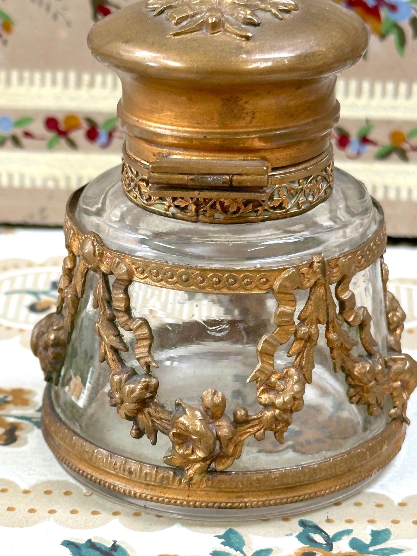 Antique French Brass Glass Ink Bottle