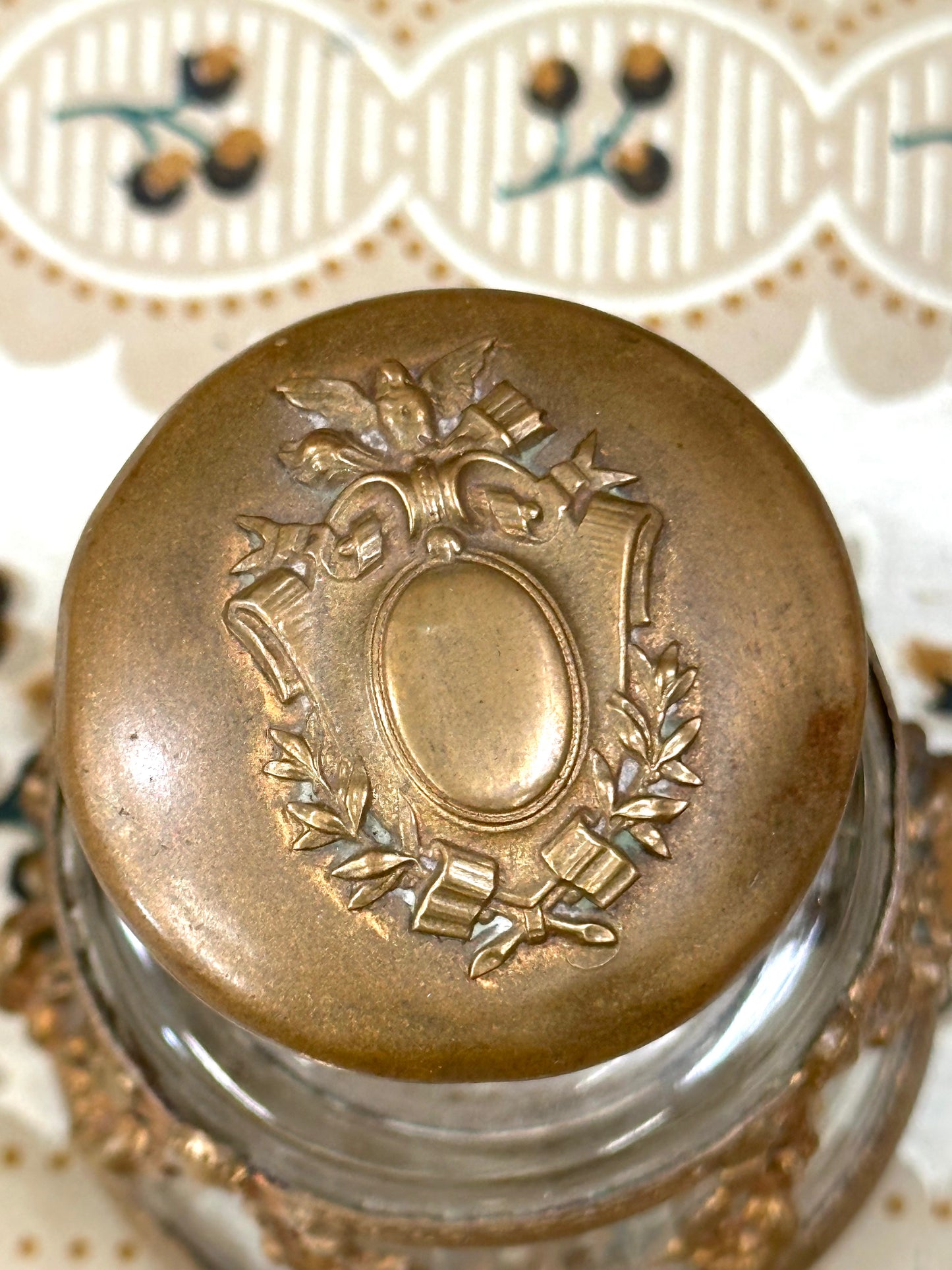 Antique French Brass Glass Ink Bottle