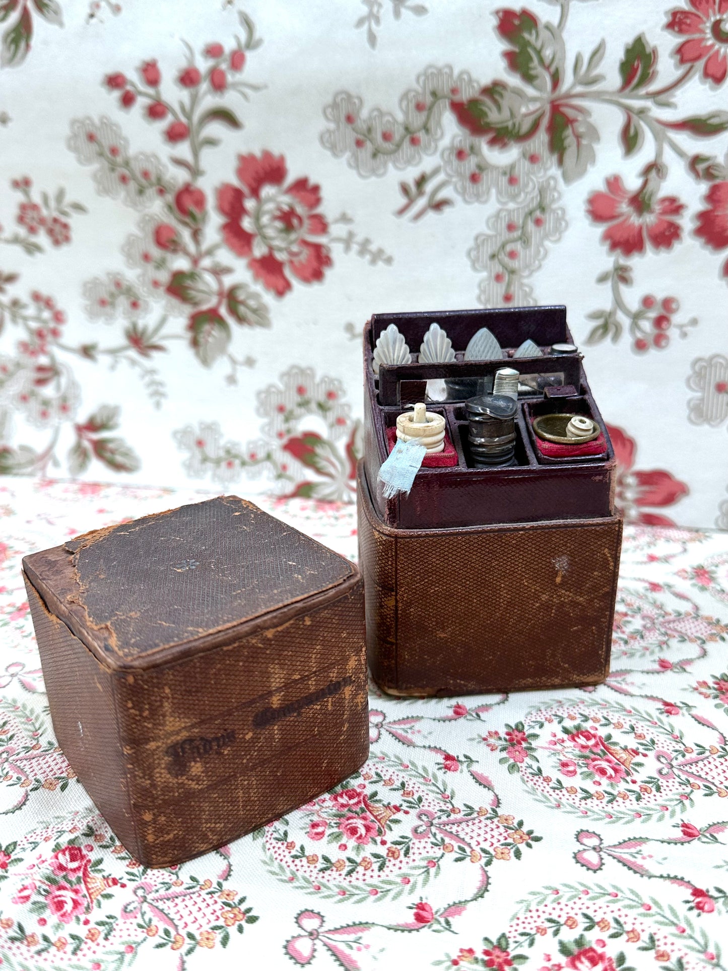 Antique French Small Case With Complete Set Of Sewing Tools