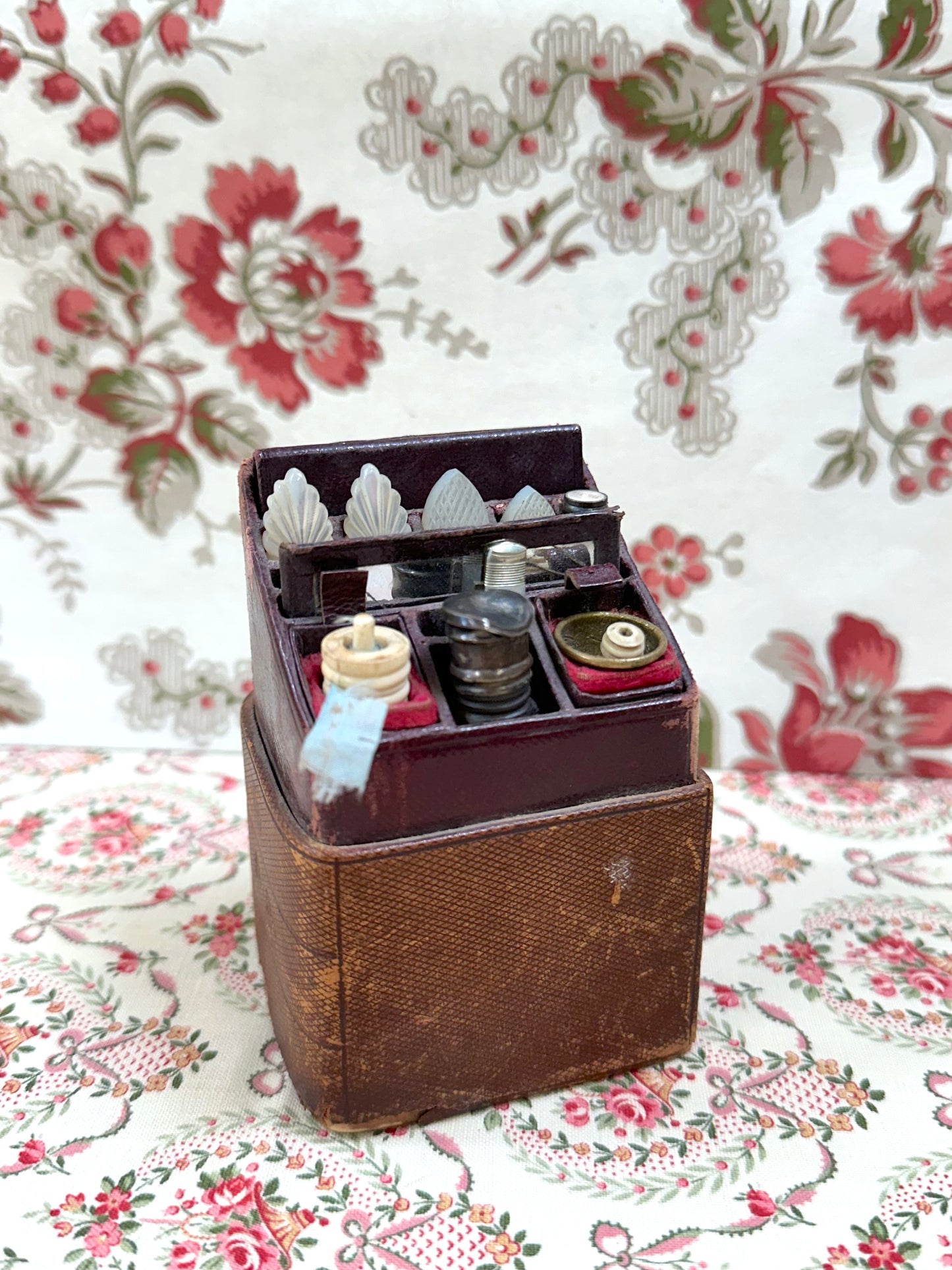 Antique French Small Case With Complete Set Of Sewing Tools